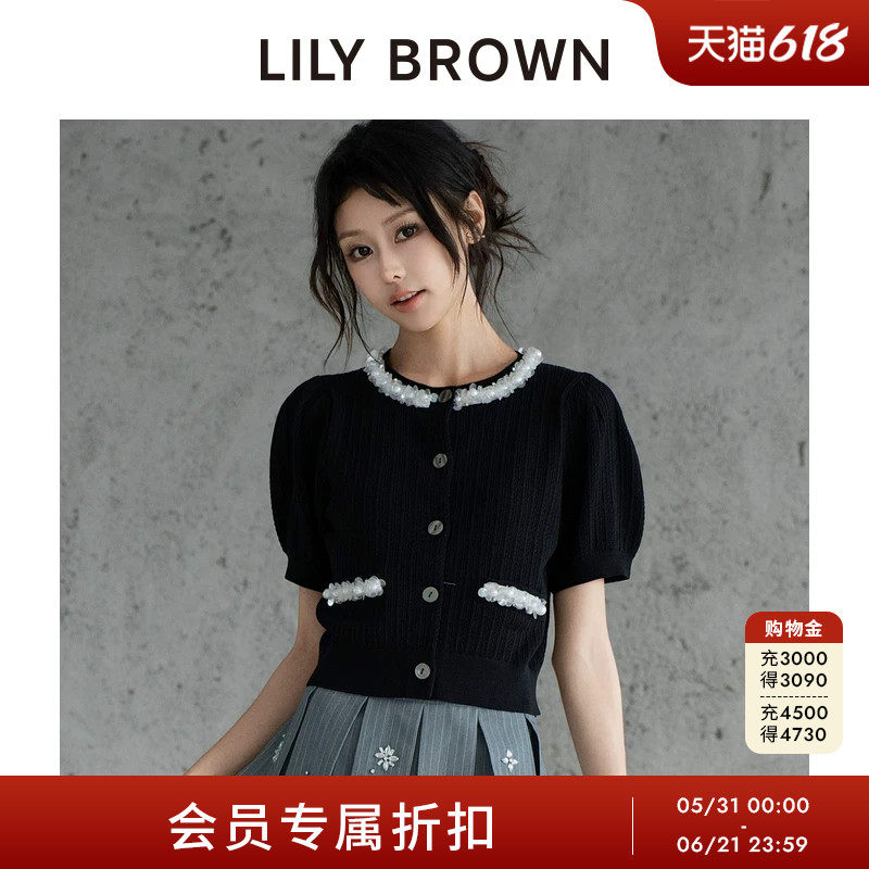 LILY BROWN2026春夏新品CANDY小香风泡泡袖短袖开衫LWND262846