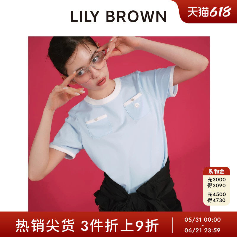 LILY BROWN秋冬款MARY QUANT口袋撞色短袖T恤LWCT254042