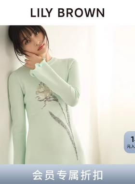 LILY BROWN2026春夏新品圆领花朵图案木耳边针织连衣裙LWNO261003