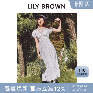 LILY 优雅蕾丝边V领波点印花连衣裙LWFO261154 BROWN2026春夏新品