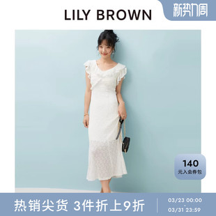 连衣裙LWCO252017 甜美荷叶边V领露背修身 LILY BROWN春夏款