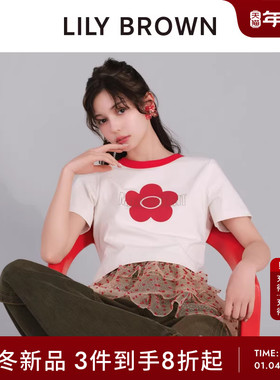 LILY BROWN2025秋冬新品MARY QUANT圆领印花短袖T恤LWCT254006