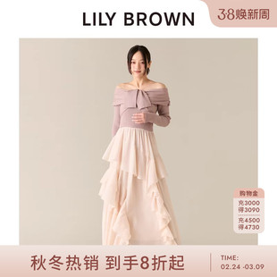 LILY BROWN2025秋冬新品一字领针织拼接荷叶边连衣裙LWNO255138