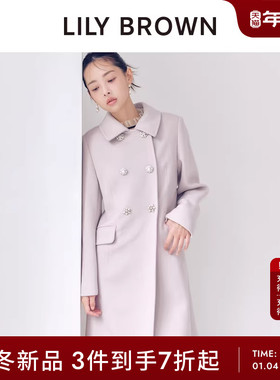 LILY BROWN2025秋冬新品双排珠扣中长款羊毛呢大衣外套LWFC255801