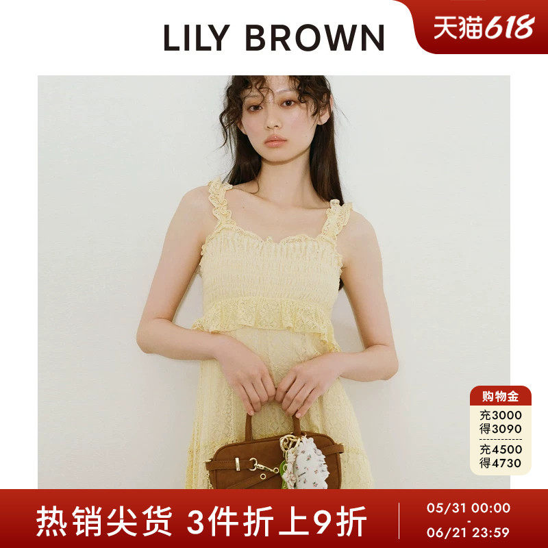 LILY BROWN春夏款甜美木耳边吊带拼接蕾丝连衣裙LWFO251176