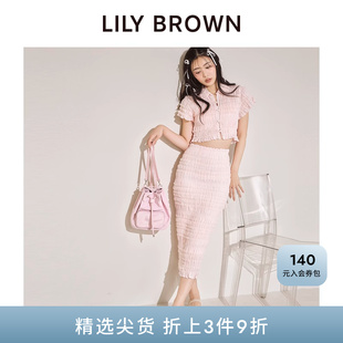 LILY 打褶松紧直筒半身裙LWFS244159 BROWN秋冬款 甜美修身