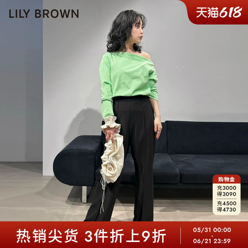 LILY BROWN春夏款 简约条纹长袖一字领T恤上衣LWCT231181