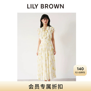 LILY BROWN2026春夏新品优雅荷叶边印花无袖收腰连衣裙LWFO262041