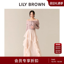 LILY BROWN2025秋冬新品一字领针织拼接荷叶边连衣裙LWNO255138