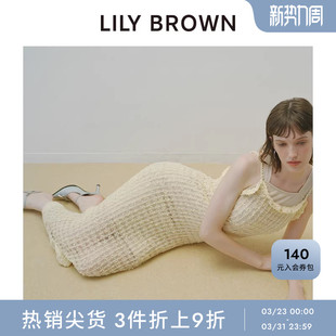 LILY 透视木耳边针织吊带长连衣裙LWNO244055 BROWN秋冬款