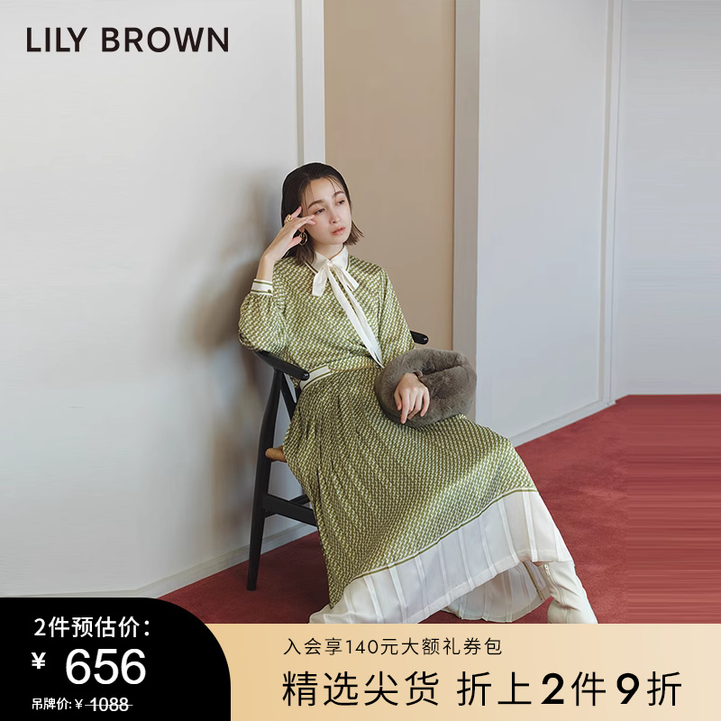 LILY BROWN秋冬款 复古淑女雪纺印花百褶半身裙LWFS234196