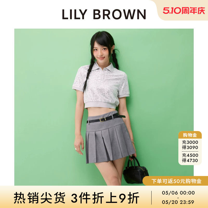 LILY BROWN春夏款CANDY亮片POLO领短袖T恤上衣LWCT251809