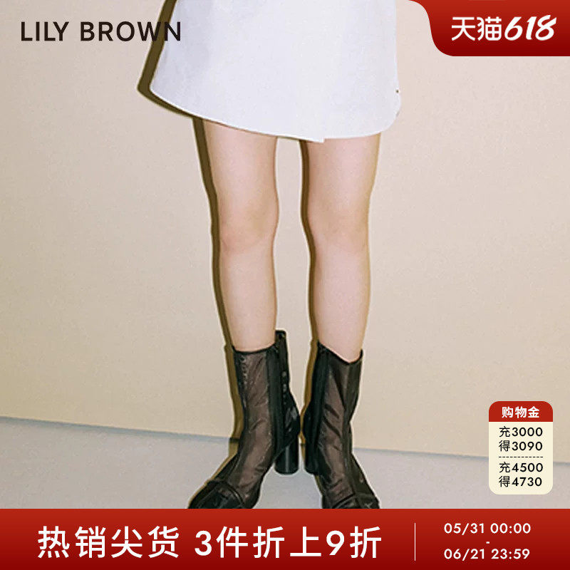 LILY BROWN春夏款 甜美透视方头粗跟高跟短靴LWGS231318