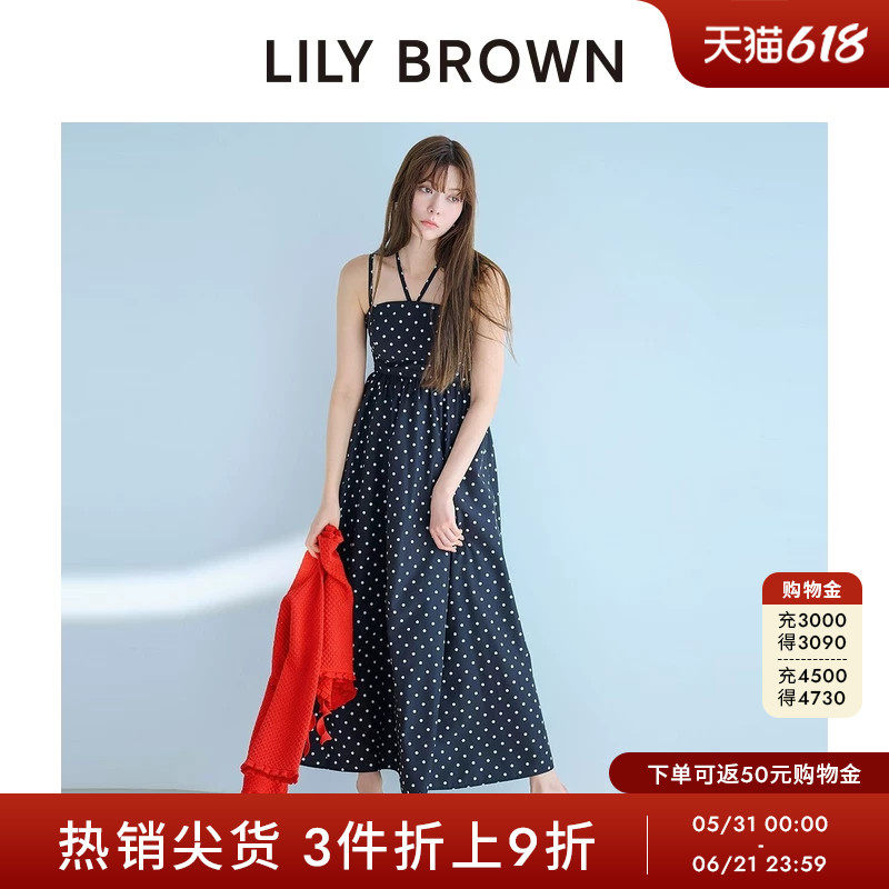 LILY BROWN秋冬款甜美吊带挂脖蝴蝶结收腰连衣裙LWFO254027