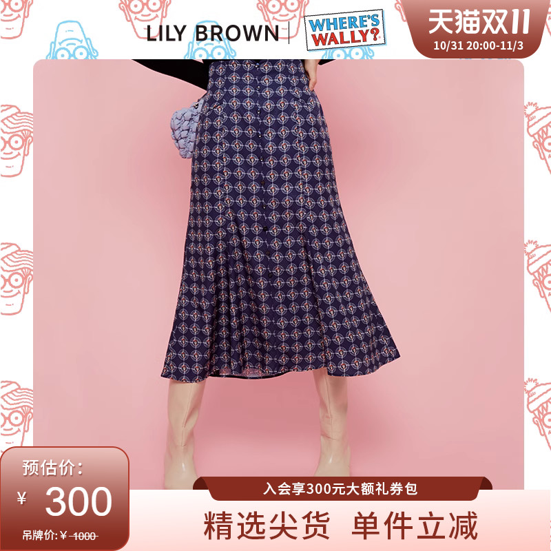 LILY BROWN春夏 Wally联名款卡通印花鱼尾长裙半身裙LWFS215202