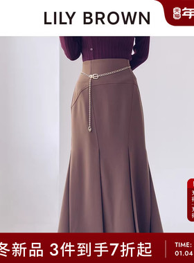 LILY BROWN2025秋冬新品百搭压褶高腰包臀鱼尾半身裙LWFS254124