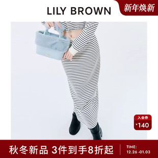 LILY BEAR高腰抽绳直筒半身裙LWCS254053 BROWN2025秋冬新品