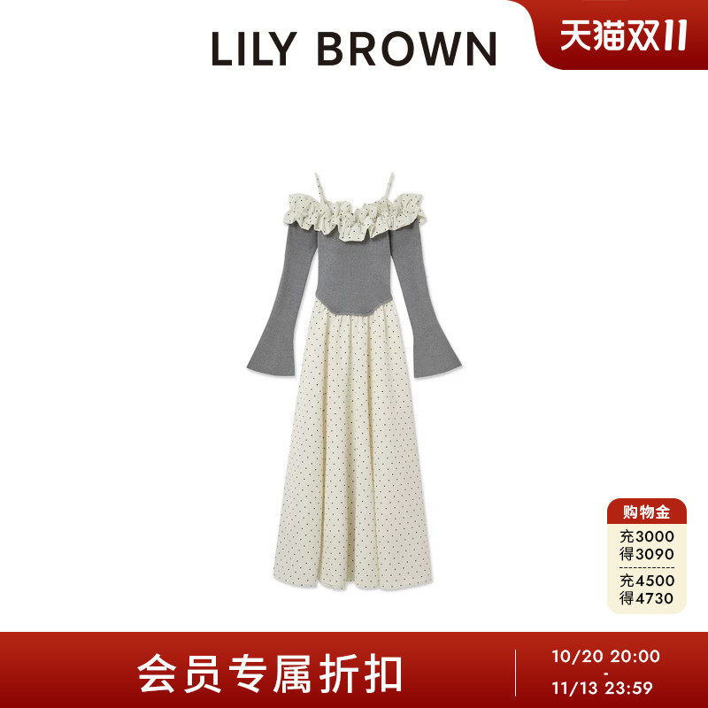 LILY BROWN2026秋冬新品甜美吊带荷叶边针织拼接连衣裙LWNO264198