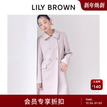 LILY BROWN2025秋冬新品双排珠扣中长款羊毛呢大衣外套LWFC255801