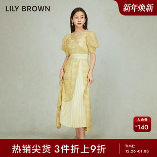 LILY 甜美精致V领高腰蕾丝连衣裙LWFO231070 BROWN春夏款