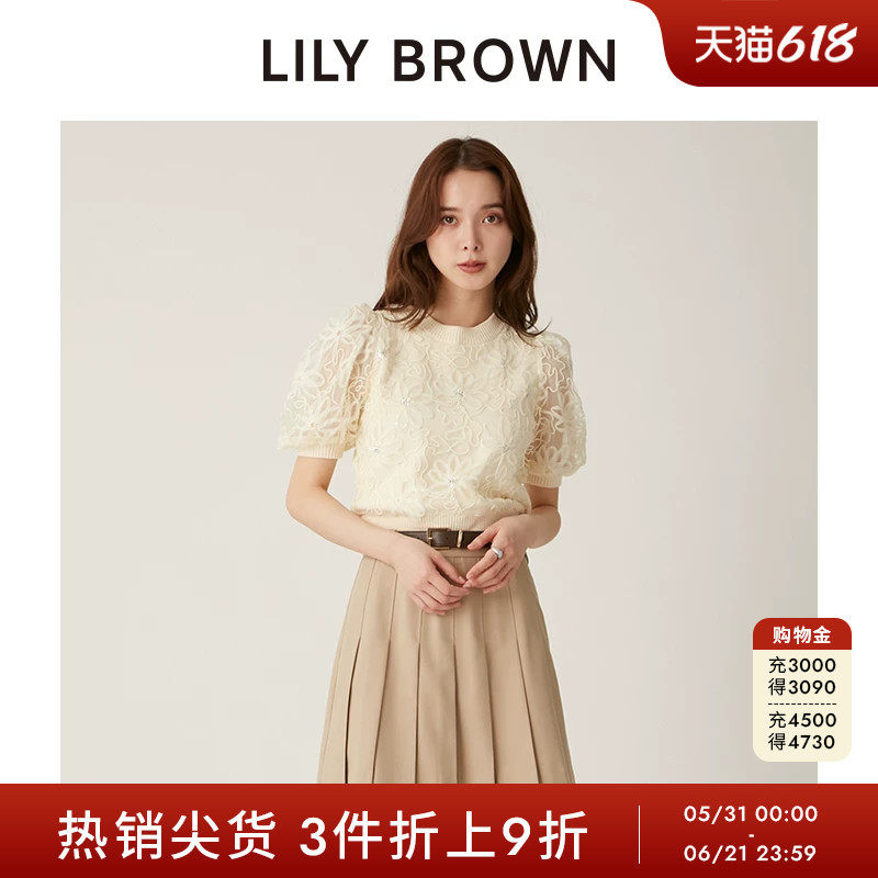 LILY BROWN秋冬款 甜美气质蕾丝提花拼接针织衫LWNT244814
