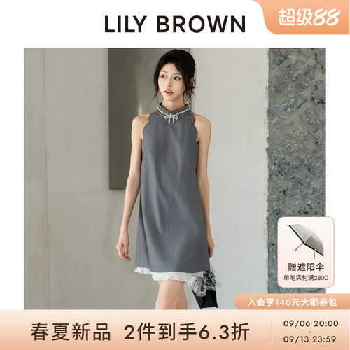 LILYBROWN蝴蝶结水钻无袖连衣裙