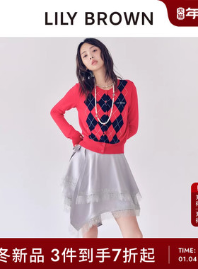LILY BROWN2025秋冬新品高腰不规则蕾丝拼接缎面半身裙LWFS255115