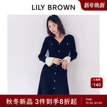 LILY BROWN2025秋冬新品优雅V领单排扣A字针织连衣裙LWNO254123