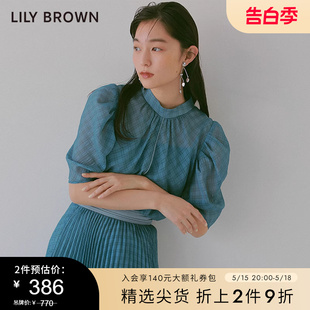 通勤衬衫 格纹雪纺微透泡泡袖 上衣LWFT221131 BROWN春夏款 LILY