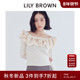 LILY LWNT254225 针织衫 BROWN2025秋冬新品 丝绒一字领荷叶边长袖