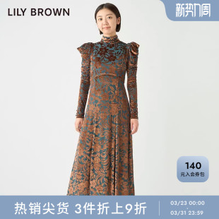 高腰连衣裙LWCO235107 复古气质泡泡袖 LILY BROWN秋冬款