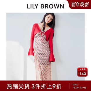 LILY 波嬉荷叶边缎面吊带收腰连衣裙LWFO252005 BROWN春夏款
