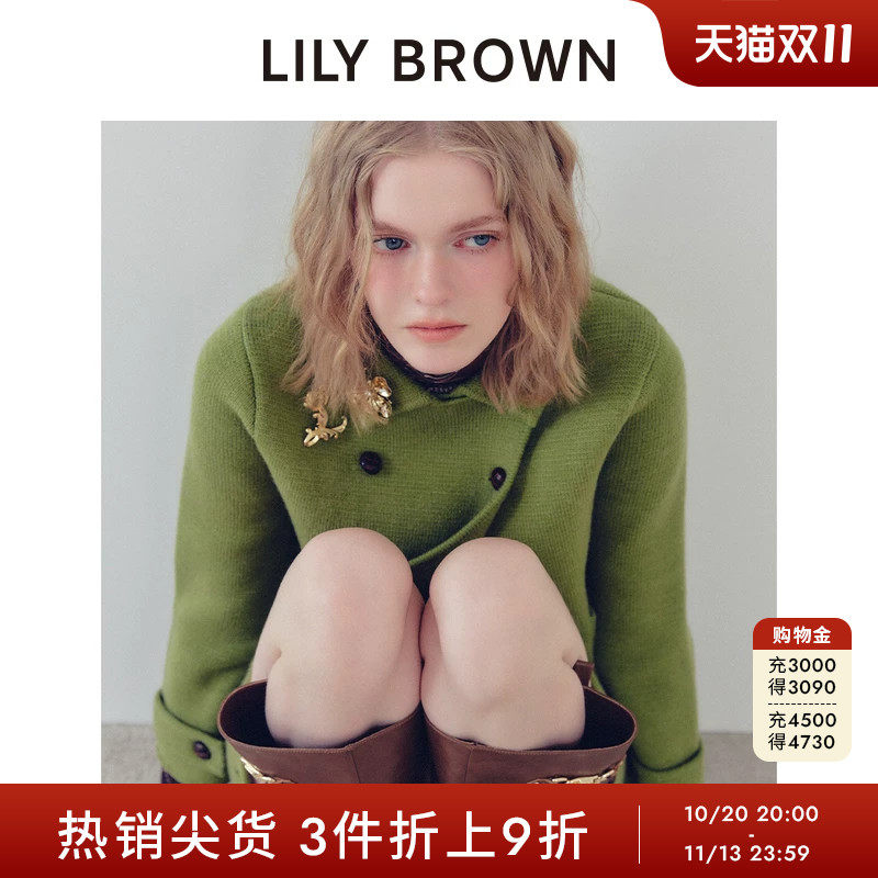 LILY BROWN秋冬款翻领双排扣毛呢中款大衣外套LWNC254126