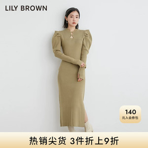 LILY BROWN春夏款 新中式盘扣泡泡袖针织连衣裙LWNO231015