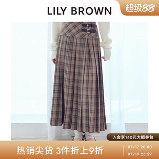 LILY BROWN秋冬款高腰百褶开叉格纹中长半身裙LWFS254086