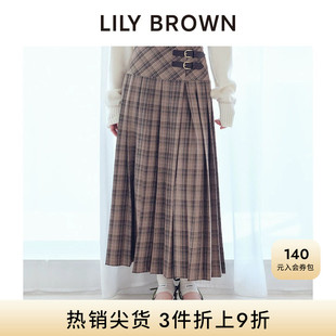LILY BROWN秋冬款高腰百褶开叉格纹中长半身裙LWFS254086