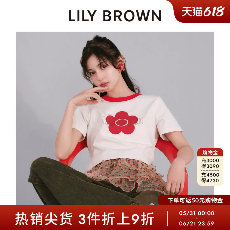 LILY BROWN秋冬款MARY QUANT圆领印花短袖T恤LWCT254006