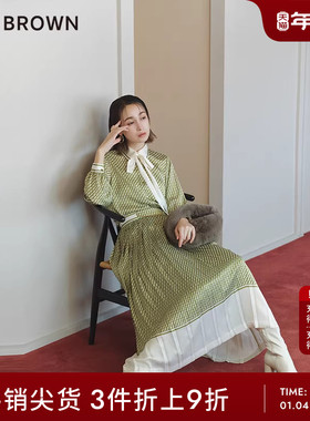 LILY BROWN秋冬款 复古淑女雪纺印花百褶半身裙LWFS234196