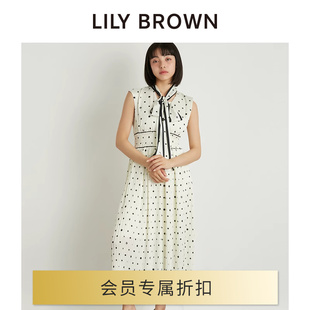 BROWN2024春夏新品 LILY 波点蝴蝶结不规则百褶连衣裙LWFO241157