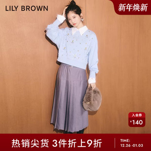 LILY 复古学院风附腰带百褶半身裙LWFS234239 BROWN秋冬款