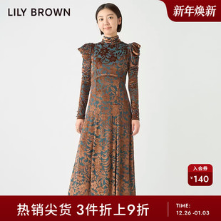 高腰连衣裙LWCO235107 复古气质泡泡袖 LILY BROWN秋冬款