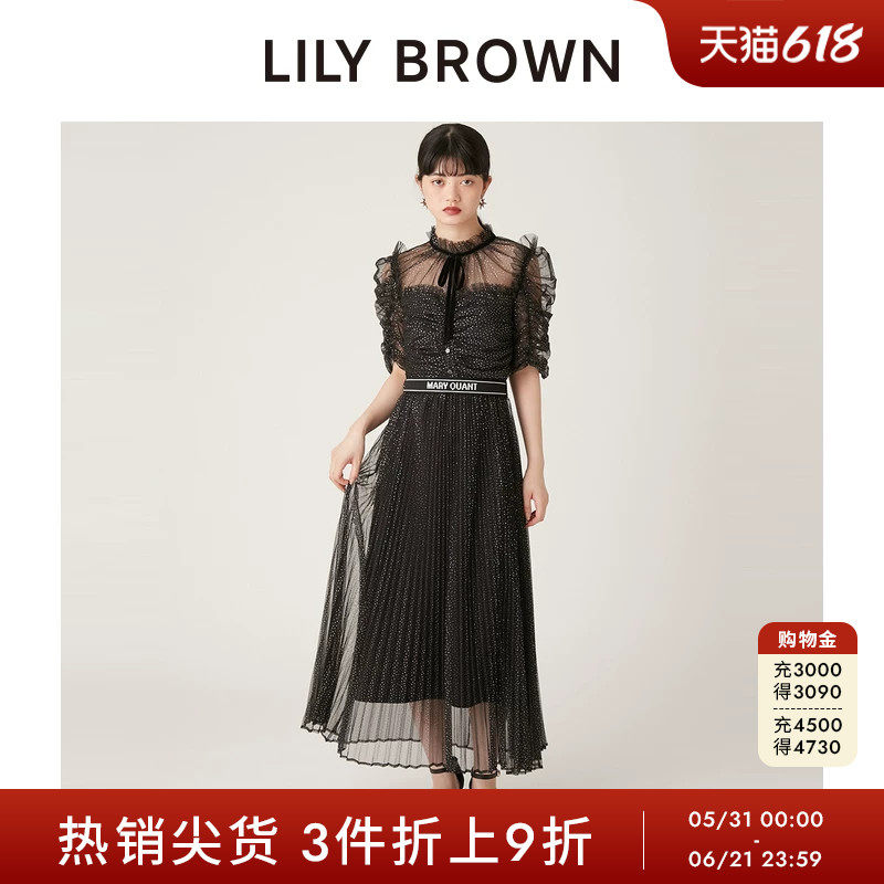 LILY BROWN秋冬款MARY QUANT蕾丝泡泡袖收腰腰带连衣裙LWFO245089