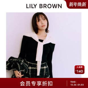 拼色针织衫 百搭披肩领修身 上衣LWNT255129 BROWN2025秋冬新品 LILY