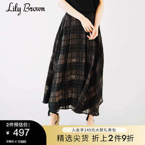 LILY春夏宽松透视拼接格纹半身裙