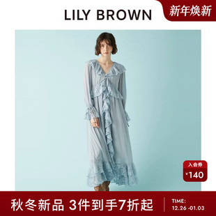LILY 优雅气质V领蕾丝荷叶边连衣裙LWFO254068 BROWN2025秋冬新品
