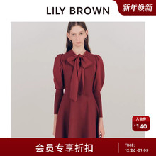 LILY BROWN2025秋冬新品蝴蝶结系带泡泡袖针织连衣裙LWNO254134