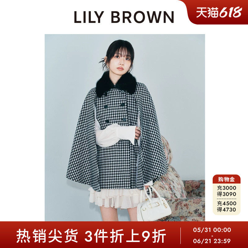 LILY BROWN秋冬款翻毛领双排扣收腰斗篷大衣外套LWFC255114