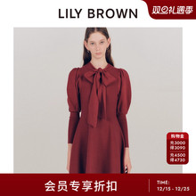 LILY BROWN2025秋冬新品蝴蝶结系带泡泡袖针织连衣裙LWNO254134
