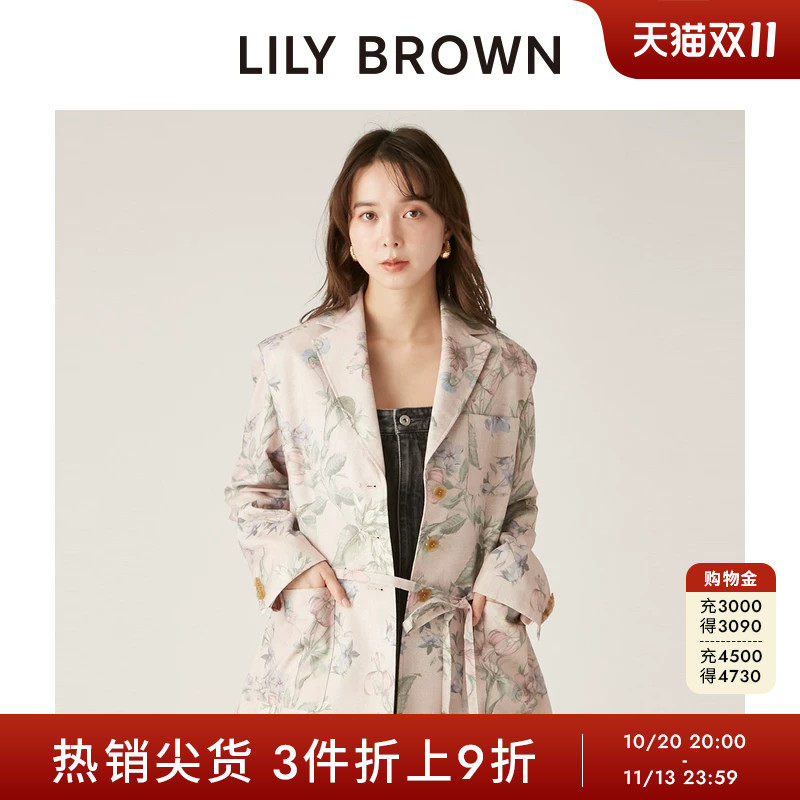 LILY BROWN春夏款翻领落肩印花收腰系带单排扣西装外套LWFJ251050
