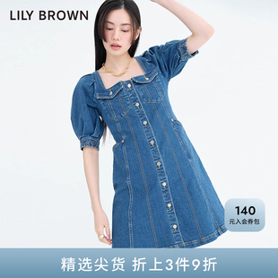 BROWN春夏款 LILY 方领露背系带可爱牛仔连衣裙LWFO231208